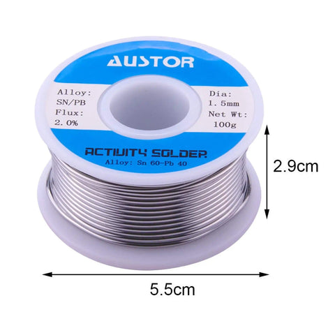 60-40 Tin Lead Rosin Core Solder Wire For Electronics Soldering, 1.5mm Diameter, 100g Spool, Flux 2.0%