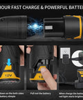 Close-up of Beast Cordless Hammer Drill Kit 12V battery being charged, showcasing fast charge and battery connection details.