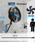 Industrial 16 Inch Indoor Outdoor Wall Mount Fan With Remote, dimensions, blade size, wall mount bracket.