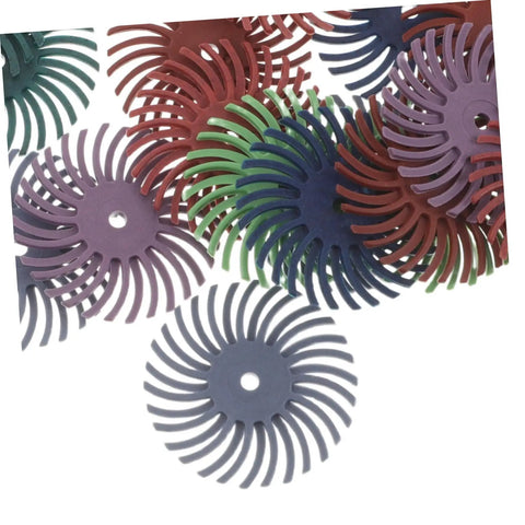 Aboofan Radial Bristle Polishing Wheel With 3mm Shank For Rotary Tools in various colors for jewelry and metal polishing.