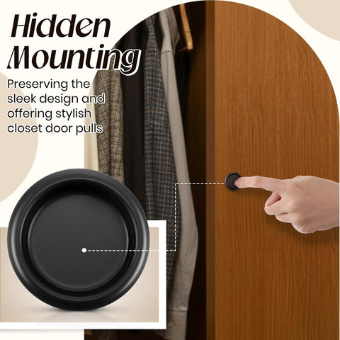 16 Pack Closet Door Finger Pulls For Cabinets And Sliding Doors Three Quarters Inch Round Recessed Handles, matte black pull shown installed on closet