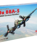 Box design of Ju 88A-5 WWII German Bomber Plastic Aircraft Model Kit In 1:48 Scale With Numbered Parts And Stickers Build Your Own Classic Bomber