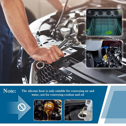Mechanic using Six Piece Silicone Vacuum Hose Kit With 4.9 Ft Of Flexible Vacuum Lines And Tube Cutter, Size Range 1/8 In To 3/8 In on car engine