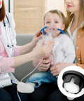 Doctor assists baby with inhaler using cool mist; inset shows Universal Round White Air Filter Sponge for vaporizers, 0.59 inch diameter.