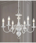 French Country Chandelier 6 Light Modern Farmhouse Vibe For Dining Room And Kitchen, Rustic White Metal Candle Style Pendant Light For Bedroom