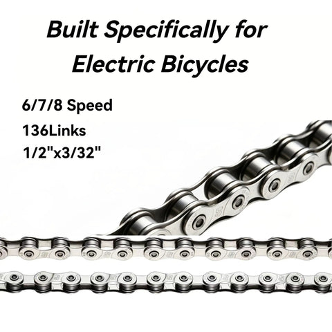 Heavy Duty E Bike Chain For 6 7 8 Speed 136 Links High Tensile Strength Anti Break Rust Proof Corrosion Resistant Replacement Drive Chain