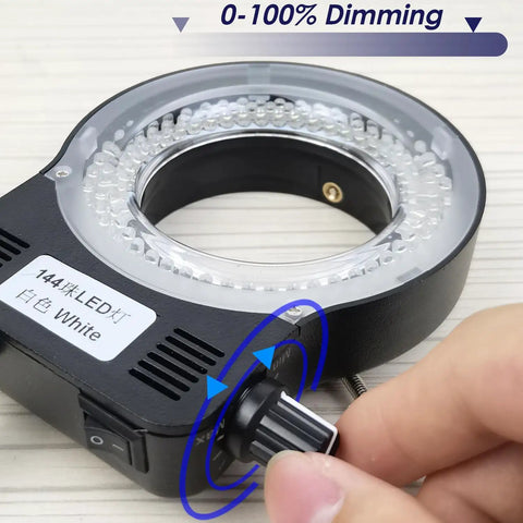 Ultra Bright Ring Light Illuminator For Microscope With 144 LED Beads Adjustable Illumination For Monocular Binocular Trinocular And Stereo Microscopes Low Heat Flicker Free Energy Saving Pro Grade Lab Imaging Lamp For Quick And Precise Work, 144 LED ring light with dimmer knob