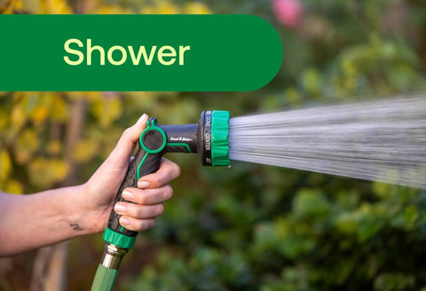 Thumb Control Garden Hose Nozzle With Eight Spray Patterns Carbon Fiber Texture Non Slip Grip in shower mode