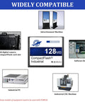 Heavy Duty 128Mb Compact Flash Memory Card Type I FAT16 Industrial Grade CF Card in use with various devices.