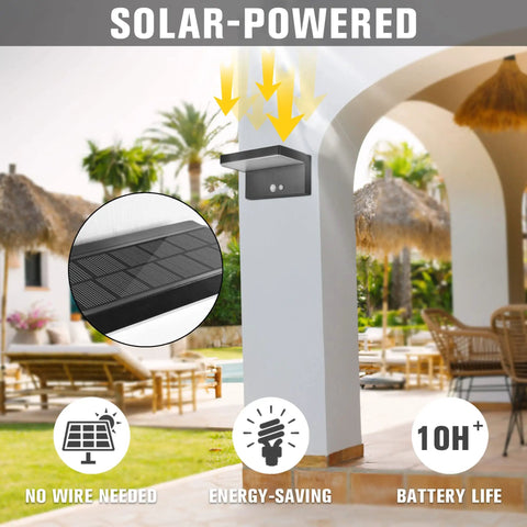 Solar Motion Sensor Outdoor Wall Light With 600 Lumen Output And 3 Modes, IP44 Aluminum Waterproof mounted on white wall