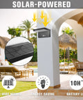 2 Pack Solar Motion Sensor Outdoor Lights With 600 Lumen Brightness mounted on outdoor column, highlighting energy-saving features.