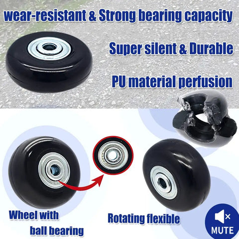 50mm Replacement Luggage Wheels Set For Suitcases And Travel Bags 4 Silent PU Swivel Casters With Bearings Wear Resistant