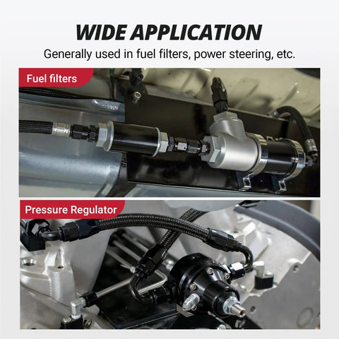 6AN To M16x1.5 Return Fuel Line Adapter And Power Steering Hose End Connector Aluminum For Vortec 87 98 Chevy Truck 6061 T6 Black Anodized High Strength Build And O Ring Compatible Seal installed on fuel filter and regulator
