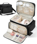 Breast Pump Travel Bag With Water-Resistant Mat And Removable Divider, Large Capacity Carrying Case For Work Travel And Family Use, Black