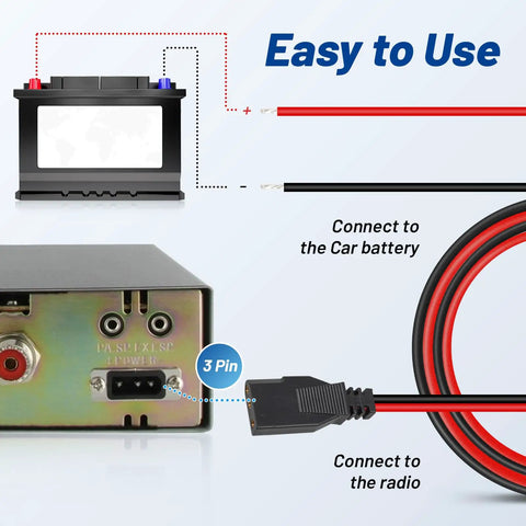 Diagram of Heavy Duty 3 Pin CB Radio Power Cable With 16 AWG Wire And 15 Amp Fuse Direct To Car Battery Frees Up Lighter Socket
