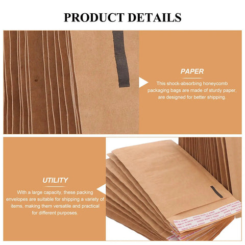 Kraft Paper Envelopes With Honeycomb Padding And Double Layer Design, Large Capacity Padded Mailers, 50 Pack, close-up view
