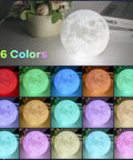 Upgraded 7 Inch Moon Lamp 3D Printed Moon Light With 16 Color Options Remote And Touch Control Realistic Crater Details Cozy Lit Night Light Gift For Women Teens Men White Hand Stand Included displaying 16 color options on table