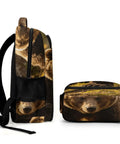 Forest Striding Brown Bear Printed Unisex Backpack With Large Capacity showcased from side and front view