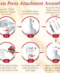 Assembly steps for All In One Pasta Press Attachment For Stand Mixers With 7 Interchangeable Plates Spaghetti Bucatini Rigatoni