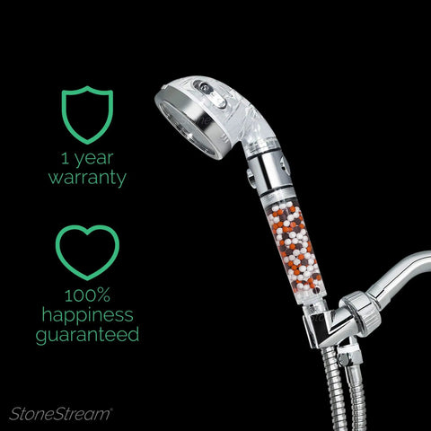 EcoPower High Pressure Handheld Shower Head With On Off Switch And 3 Spray Settings Rainfall Massage Jet Hose Wall Adapter Beads