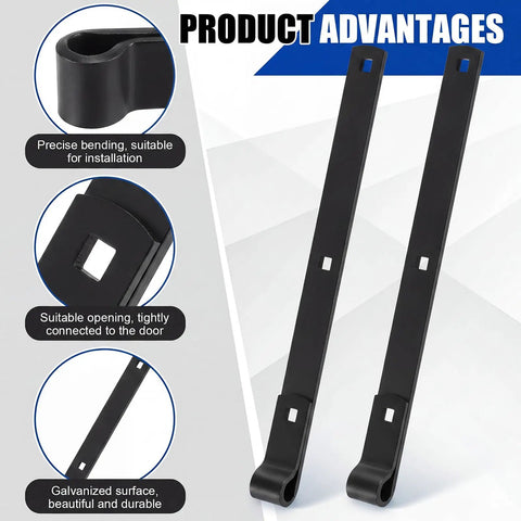 Heavy Duty Zinc Strap Hinges 16 Inch For Gate And Barn Tool Shed Door Black Finish Four Pack showcasing precise bending and installation.