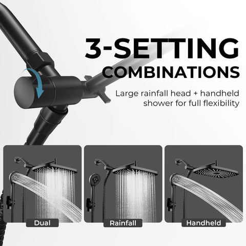 Top Shelf Matte Black Dual Shower Combo Featuring A Plush Ten Inch Rain Head And Quick Release Handheld Sprayer With Five Dynamic Mist Settings For Real Chill Bathroom Vibes