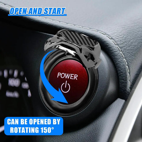 Dope Car Engine Start Button Cover Made From Zinc Alloy Anti Scratch Shield Universal Push Start Ignition Button Protector For Sedan SUV Motorcycle Sleek Black Decorative Accessory, shown on dashboard with 150° rotation feature