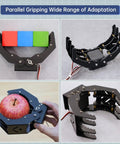 Front view of Dope High Torque Servo Robot Arm Gripper with wave edge jaws gripping colorful blocks, showcasing stability and versatility.