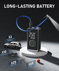 Cordless Portable Tire Inflator Mini Air Pump With Digital Pressure 150 PSI For Car Motorcycle Bike And Ball LED Light Auto Shut Off 3X Faster Inflation Travel Ready with digital display on display stand