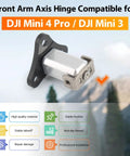 Front Arm Axis Replacement For Mini 4 Pro And Mini 3 Drones shown with features and compatible arm bracket against mountain backdrop.