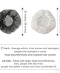 Size comparison of 21 inch and 24 inch Disposable Bouffant Hair Net for Food Service and Beauty, Latex Free, Pack of 100, White