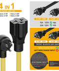 Angled Beefy Heavy Duty Indoor Outdoor Extension Cord 6 Ft 12 AWG SJTW 15A To 4 In 1 T Blade Receptacle NEMA 5 15P