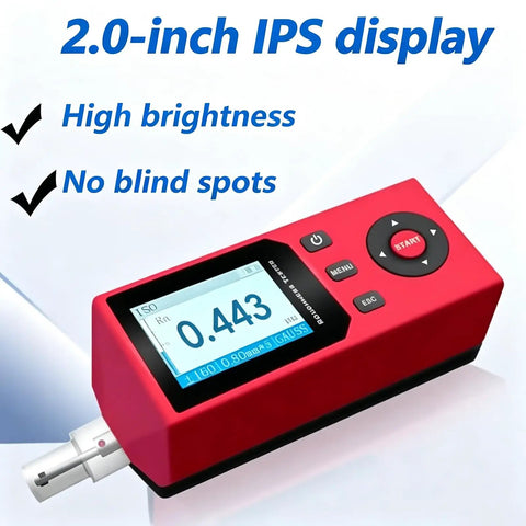 Handheld Surface Roughness Tester For Metal Machining And Quality Control, Pro Grade 0.001 Micron Resolution, 5 Micron Diamond Inductive Probe, 14 Measurement Parameters, Fast Data Processing Profilometer For Precision QC with 2.0-inch IPS display