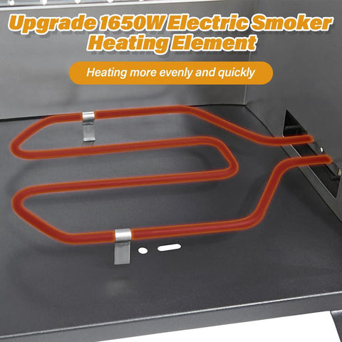 1650W Universal Electric Smoker Heating Element With Adjustable Thermostat Controller For Most Smokers And Grills Replacement Part Fits Masterbuilt Char Broil Dyna Glo Cuisinart And More installed view