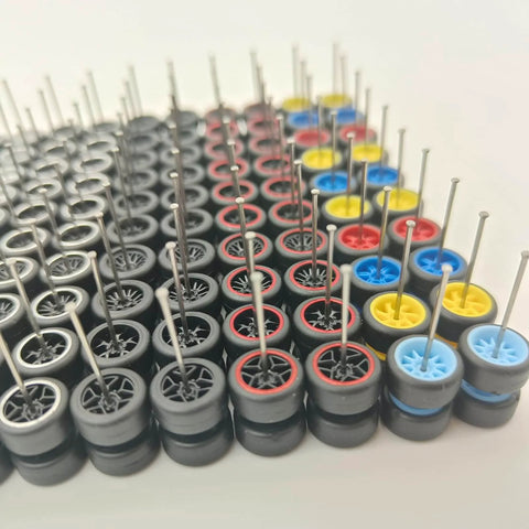 10 Pack 1/64 Diecast Car Wheels And Tires Set With Mixed Rubber Tires For Custom 1/64 Models Premium Smooth Rubber 28mm Axle Non Separable