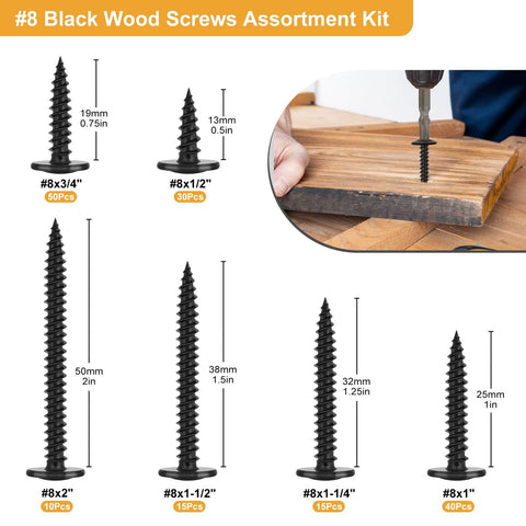 160 Piece Size 8 Modified Truss Wood Screws Kit For DIY Projects, Self Drilling Self Tapping Fasteners in use and on display