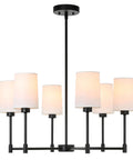 6 Light Chandelier With Fabric Shade In Matte Black Finish Modern Pendant Lighting For Living Room And Dining Room Adjustable Thin Bar Arms Sleek Indoor Ceiling Fixture For Your Space, front view