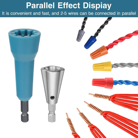 Two Pack Wire Nut Twister Set For Drill Chuck Quarter Inch, DIY Friendly Easy Wire Stripping And Twisting Tool shown with wires.