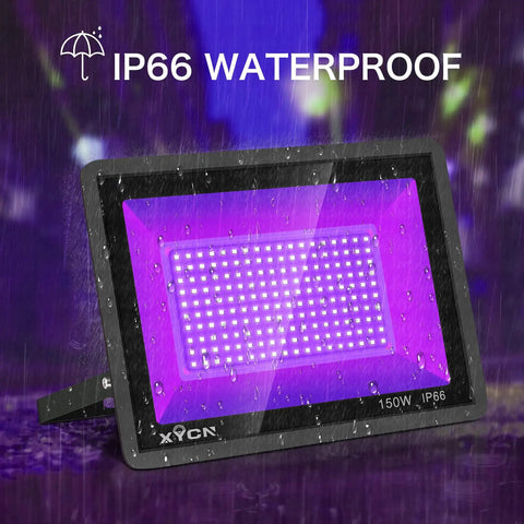 2 Pack 150W Black Light Flood Lights With Plug IP66 Waterproof 180 LEDs 120 Degree Beam Perfect For Glow Parties Halloween
