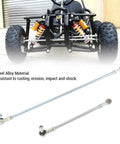 Steel alloy go kart tie rods next to a parked go kart, showcasing the Beefy Go Kart Tie Rods Steel Alloy For Precision Steering.