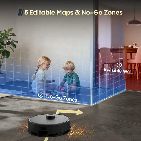 Robot Vacuum And Mop All In One Combo With Beastly 6000Pa Suction demonstrating no-go zones and invisible walls in a room