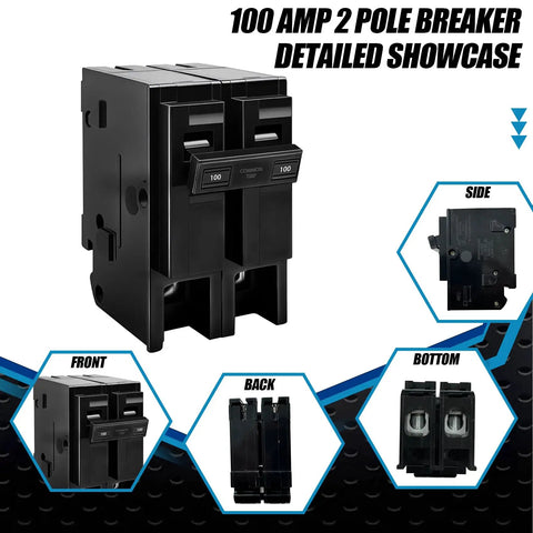 100 Amp 2 Pole Plug-In Circuit Breaker For 120/240V Systems, Thermal Magnetic Protection, Replacement For 2100 Series