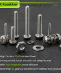 Hella Durable 1059 Piece Stainless Steel Screw And Nut Assortment Kit With Phillips Pan Head Machine Fasteners Flat And Lock Washers 304 Grade Hardware Tray shown with assorted screws and nuts.