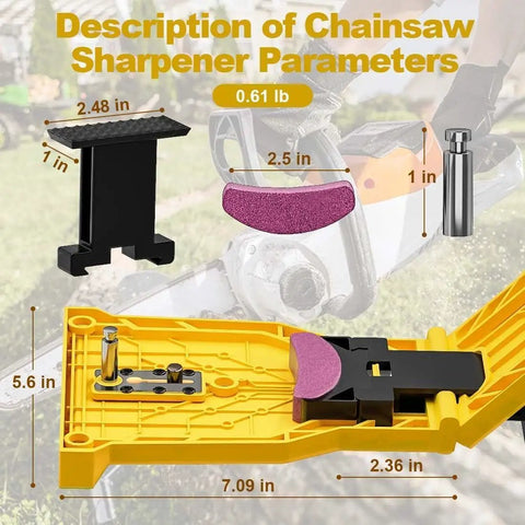 Universal Chainsaw Teeth Sharpener With Six Fast Sharpening Stones, Portable Chainsaw Blade Sharpener dimensions and components