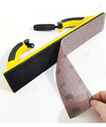 Hot 70X420mm Rectangular Dry Sanding Mesh Paper With Back Flocking For Car Putty Board Smoothing in use with holder.