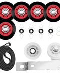 Five Wheel Dryer Repair Kit Upgrade 4392067 with WPW10314173 drum rollers, idler pulley, bracket, and 661570V belt components