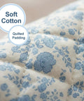 Close-up of quilted blue floral pattern on soft cotton fabric, emphasizing padded design of Quilted Hair Tools Travel Bag With Hanging Hook.