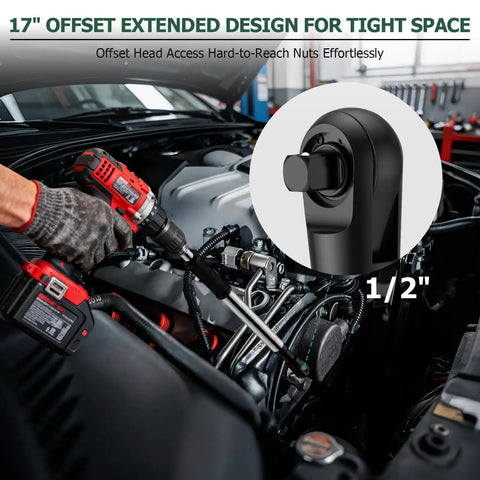 1/2 Inch Offset Extension Wrench Impact Ratchet Bar An Absolute Bad Boy For Snatching Sneaky Nuts Fast Heavy Duty Socket Extender in use.
