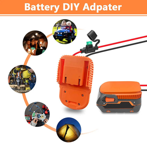 DIY Adapter for Ridgid 18V Hyper Battery Dock Power Connector for RC Cars, Trucks and eBikes with Fuse, 14AW Wire Terminals