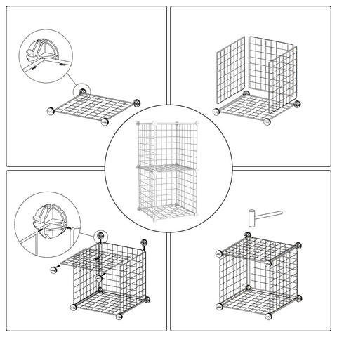 Assembly instructions for White Wire Cube Storage Organizer With 2 Cubes Metal Grid Shelving Unit for home and office use.